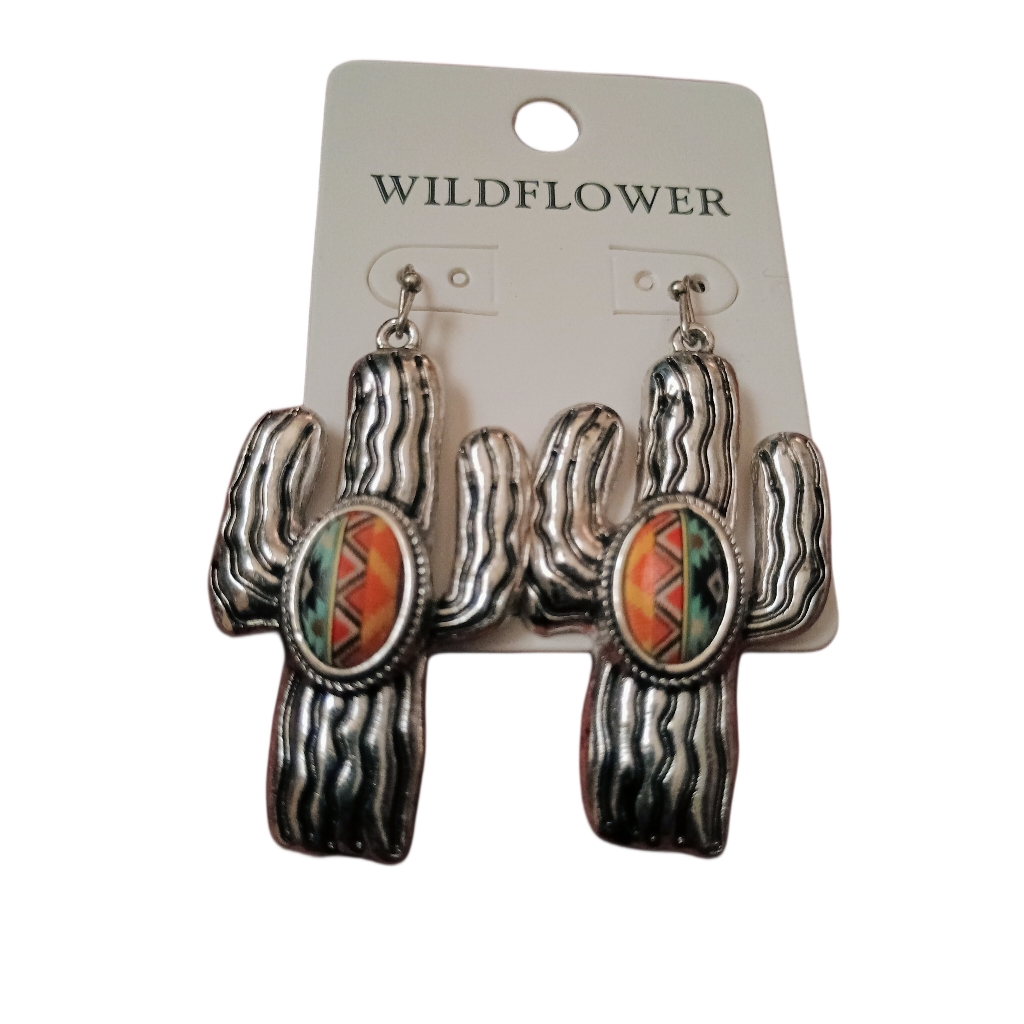 Wildflower Silver Cactus Earrings With Colorful Accents